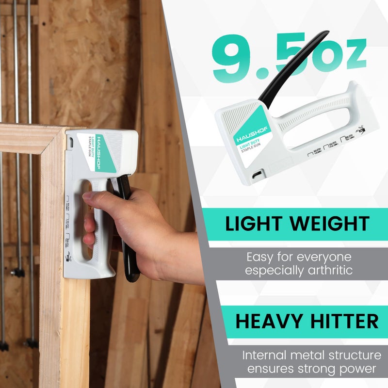 HAUSHOF Light Duty Staple Gun, Upholstery Staple Gun with 800PCS JT21 Staples and Stapler Remover, Fits JT21 Staple of 1/4'', 5/16'' & 3/8'', Used for Wood, Classroom, Crafts, DIY, Decoration (White) - Image 5
